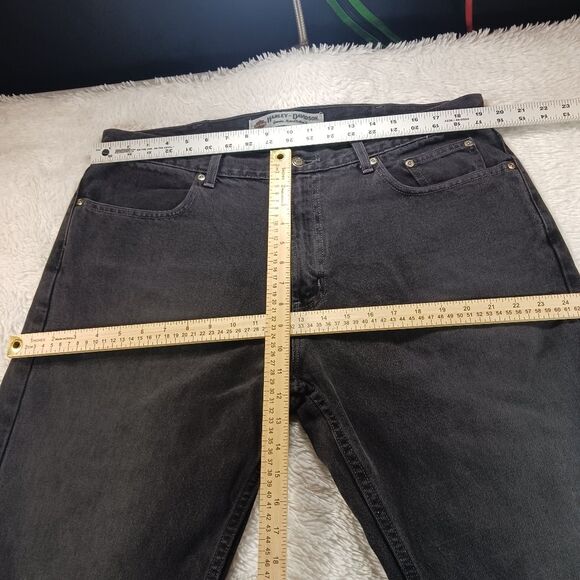 Vintage Harley Davidson Jeans 36x30 Mens Relaxed Leg Black Denim 38W. Y2K - Picture 9 of 13